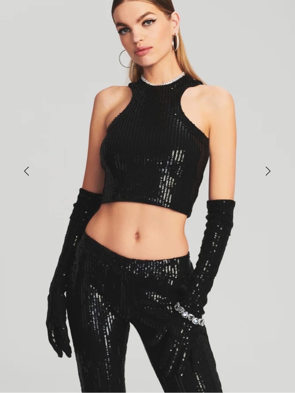 Retrofete - Black Sequin Halter Crop Top